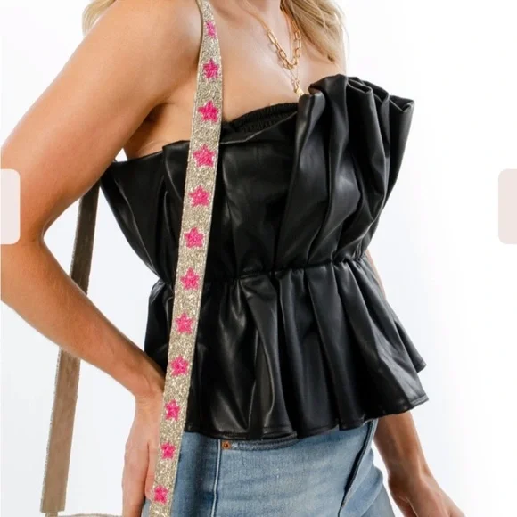 “DO+BE” Pleated Ruffle Faux Leather Top - Picture 7 of 16